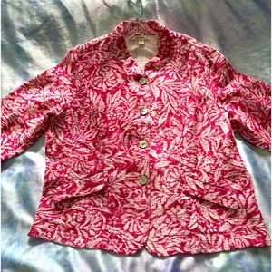 NEW Coldwater Creek 18w cotton/rayon linen look Jacket in rose pattern.